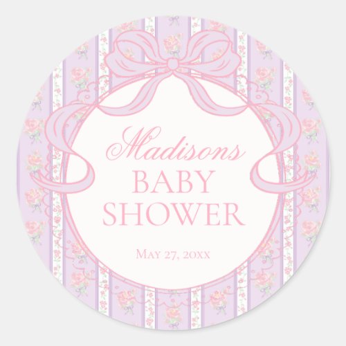 Purple Vintage Fancy Floral Baby Shower Seal