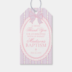 Purple Vintage Fancy Floral Baptism Favors Gift Tags