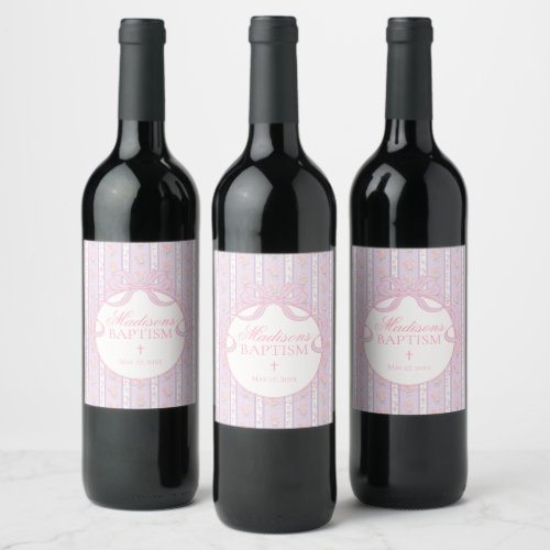 Purple Vintage Fancy Floral Baptism Favors Wine Label