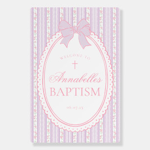 Purple Vintage Fancy Floral Baptism Welcome Sign