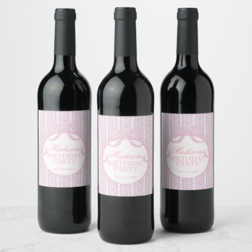 Purple Vintage Fancy Floral Birthday Party Favors Wine Label