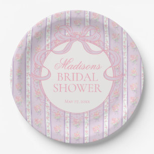 Purple Vintage Fancy Floral Bridal Shower Paper Plates