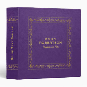 Purple Vintage Faux Leather Gold Frame 3 Ring Binder