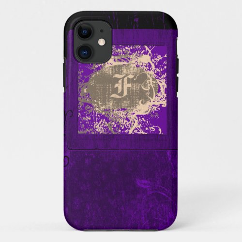 Purple vintage floral and Monogram F iPhone 11 Case