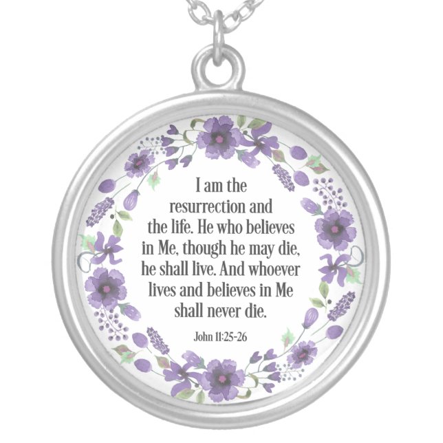 Purple Vintage Floral Bible Life Quote Necklace (Front)