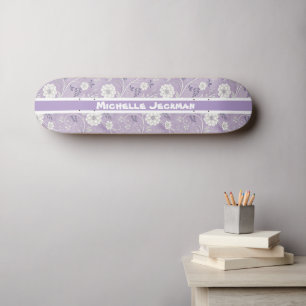 Purple Vintage Floral Custom Name Skateboard