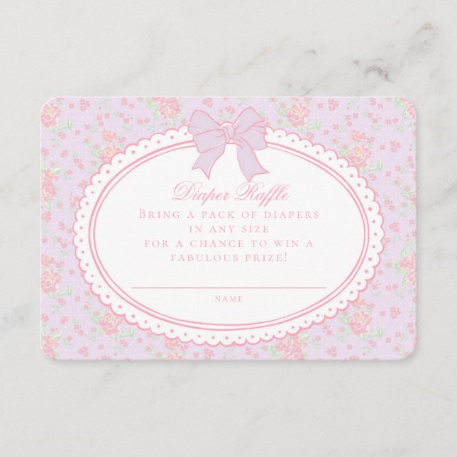 Purple Vintage Floral Diaper Raffle Invite Insert (Front)