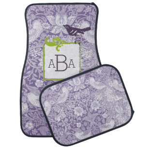 Purple Vintage Floral Pattern Vintage Bird Pattern Car Floor Mat