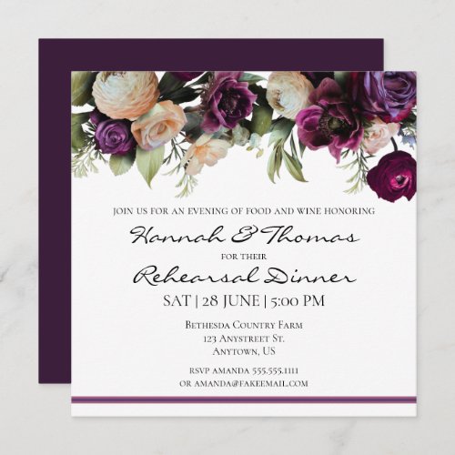 Purple Vintage Floral Rehearsal Dinner Invitation