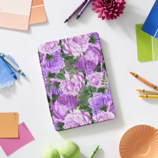 Purple Vintage Floral Roses Botanical Greenery  iPad Pro Cover