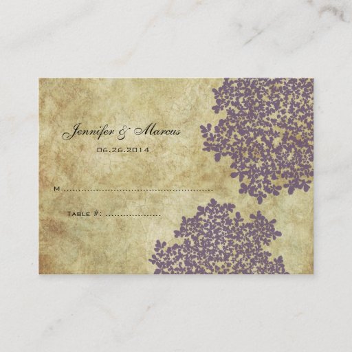 Customizable Purple Vintage Floral Seating Card Business Card Templates