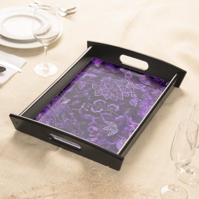 Purple Vintage Floral Shimmer Serving Tray (Front)