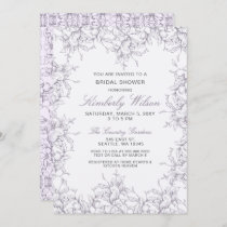 Purple Vintage Floral Spring Wedding Bridal Shower Invitation