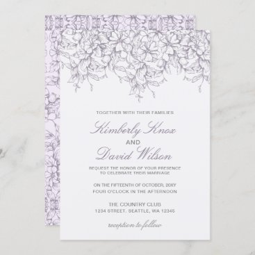 Purple Vintage Floral Spring Wedding Invitation