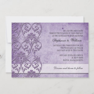 Purple Vintage Floral Swirl Wedding Invitation