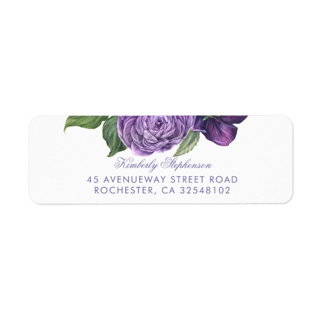 Purple Vintage Floral Wedding Label (Front)