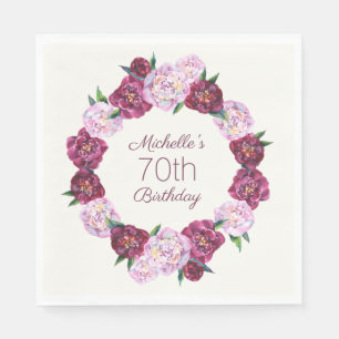 Purple Vintage Floral Wreath 70th Birthday Napkins