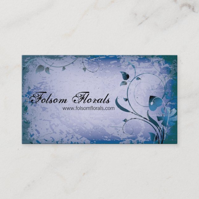 Purple Vintage Florist Leafy Swirl Business Card (Front)