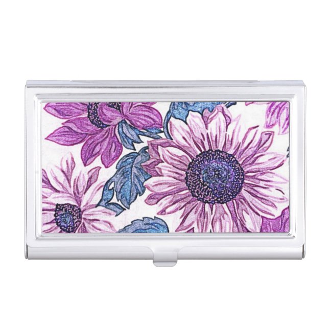 Purple Vintage Flower Pattern Business Card Case (Front)