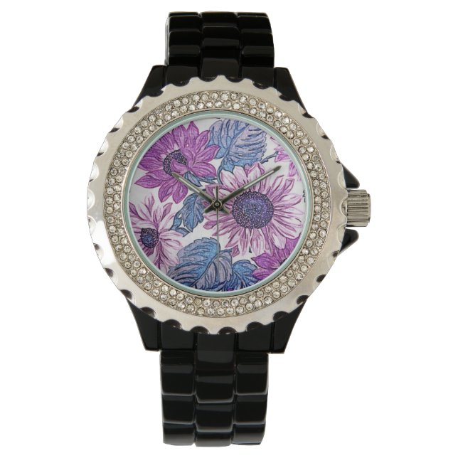 Purple Vintage Flower Pattern Watch (Front)