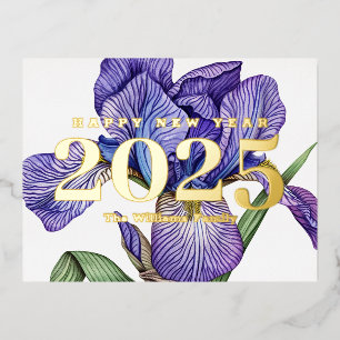 Purple Vintage Flowers Happy New Year 2027 Gold Foil Holiday Postcard