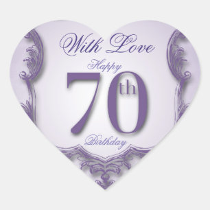 Purple Vintage Frame 70th birthday Heart Sticker