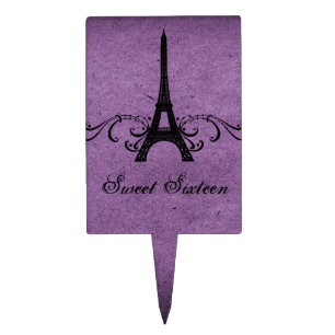 Purple Vintage French Flourish Sweet 16 Cake Pick