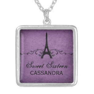 Purple Vintage French Flourish Sweet 16 Necklace