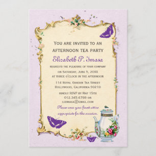 Purple Vintage French Tea Party Invitation