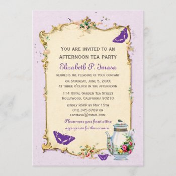 Purple Vintage French Tea Party Invitation by RenImasa at Zazzle