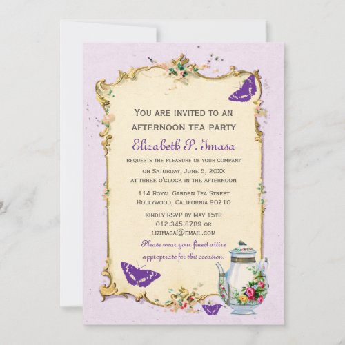 Purple Vintage French Tea Party Announcement