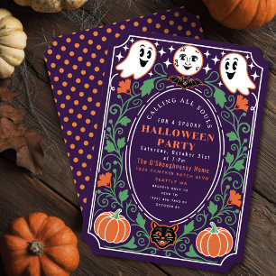 Purple Vintage Ghost Pumpkin Halloween Party Invitation