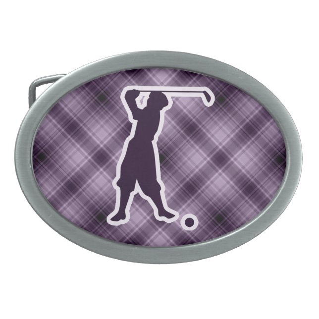 Purple Vintage Golfer Oval Belt Buckle (Front)