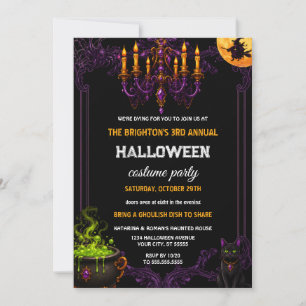 Purple Vintage Gothic witch Annual Halloween Party Invitation
