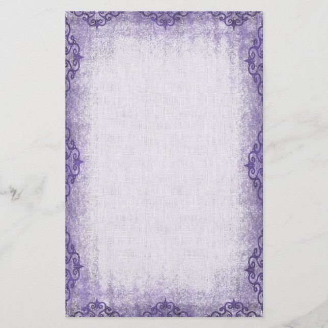 Purple Vintage Grunge Border Stationery (Front)