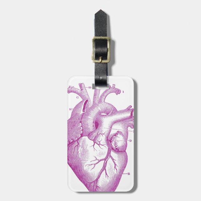 Purple Vintage Heart Anatomy Luggage Tag (Front Vertical)