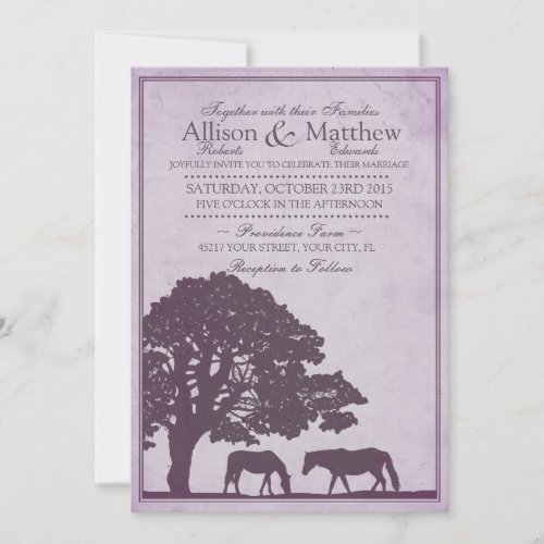 Purple Vintage Horse Farm Wedding Invitation