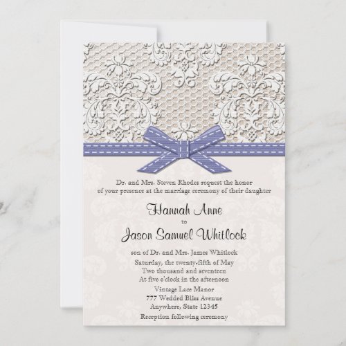 Purple Vintage Lace and Pearls Glamour Wedding Personalized Announcements