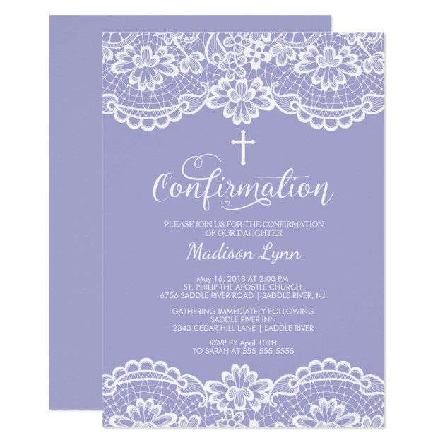 Purple Vintage Lace Confirmation Invitation