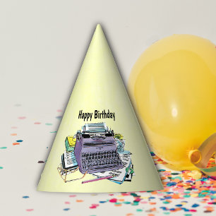 Purple Vintage Manual Typewriter Books Pencils Party Hat