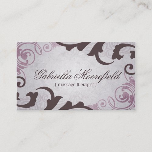 Purple Vintage Massage Therapy Business Cards
