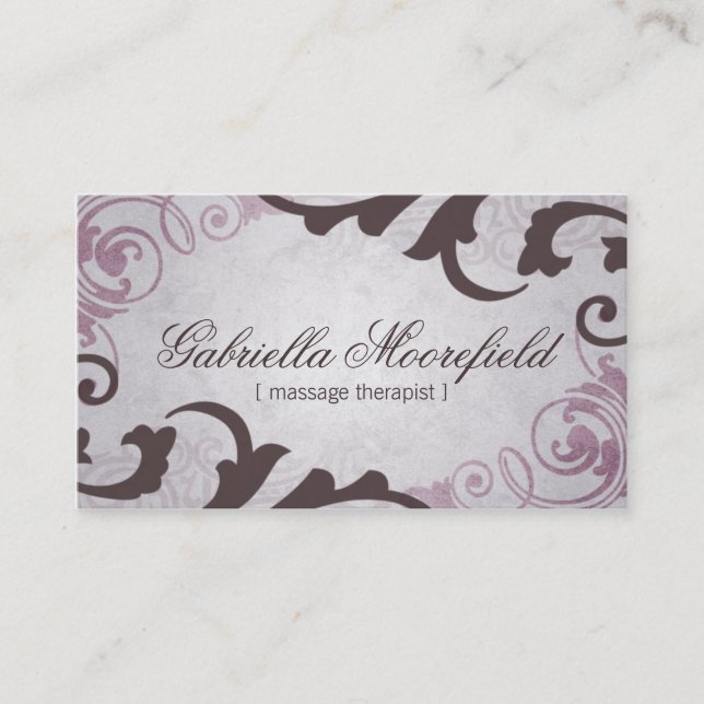 Purple Vintage Massage Therapy Business Card (Front)