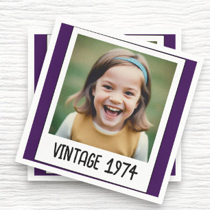 Purple Vintage Milestone Birthday Photo Keepsake Napkins