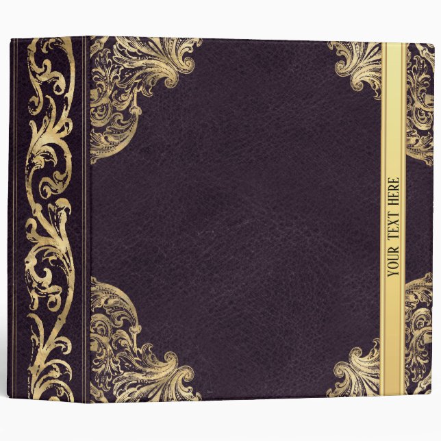 Purple Vintage Ornate Gold 3 Ring Binder (Front/Spine)