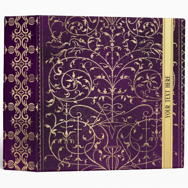 Purple Vintage Ornate Gold 3 Ring Binder (Front/Spine)