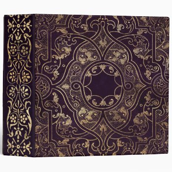 Purple Vintage Ornate Gold 3 Ring Binder by graphicdesign at Zazzle