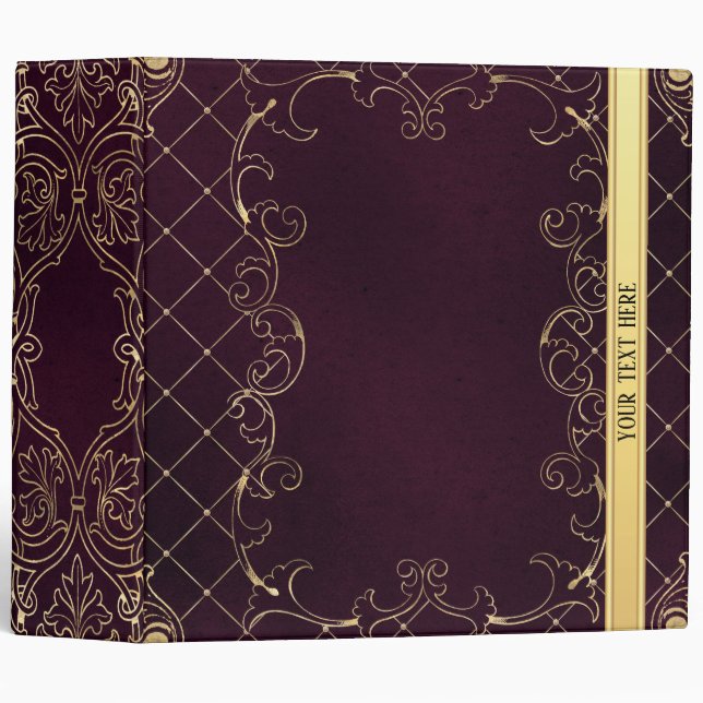 Purple Vintage Ornate Gold 3 Ring Binder (Front/Spine)