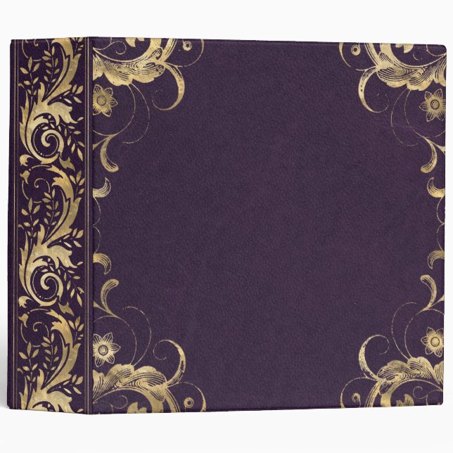 Purple Vintage Ornate Gold 3 Ring Binder (Front/Spine)