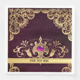 Purple Vintage Ornate Gold Paper Dinner Napkins