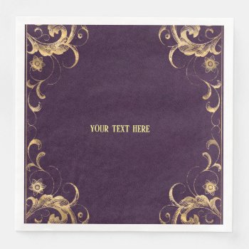 Purple Vintage Ornate Gold Paper Dinner Napkins by graphicdesign at Zazzle